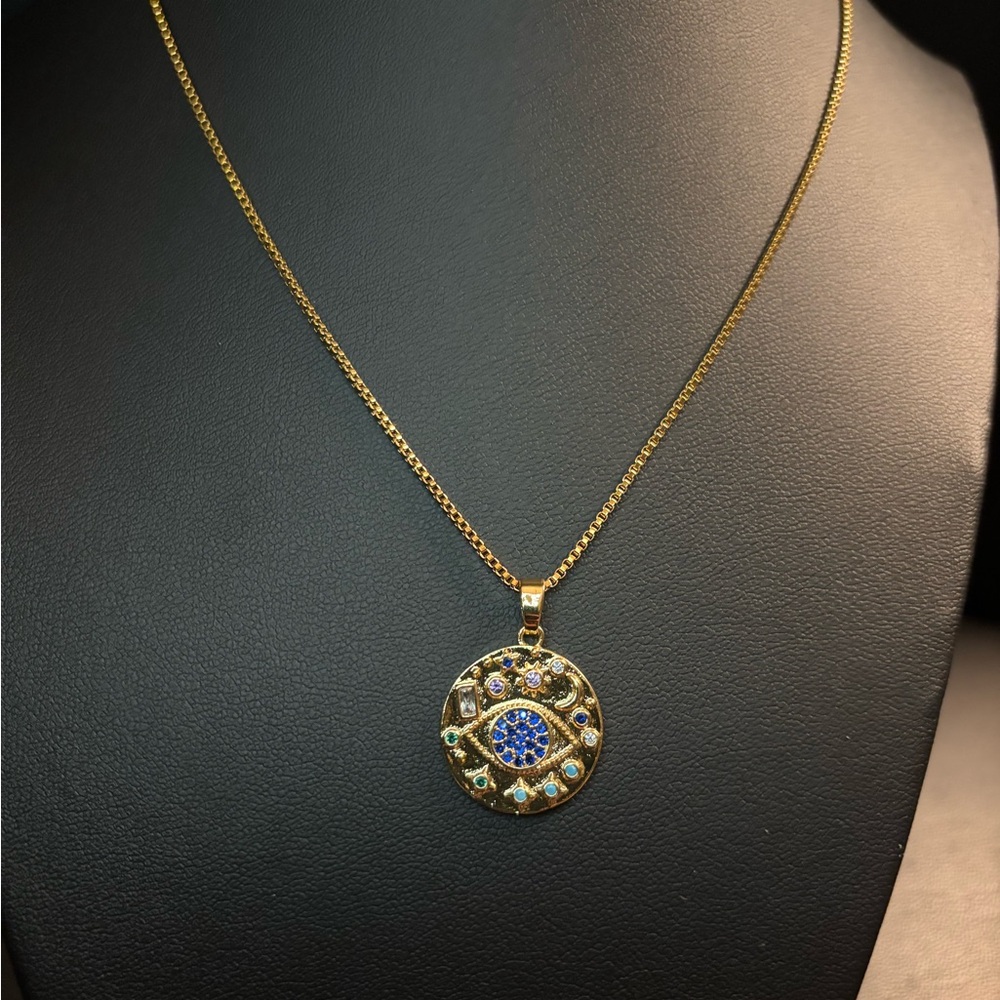 New Stainless Steel Gold Plated Evil Eye Pendant Necklace